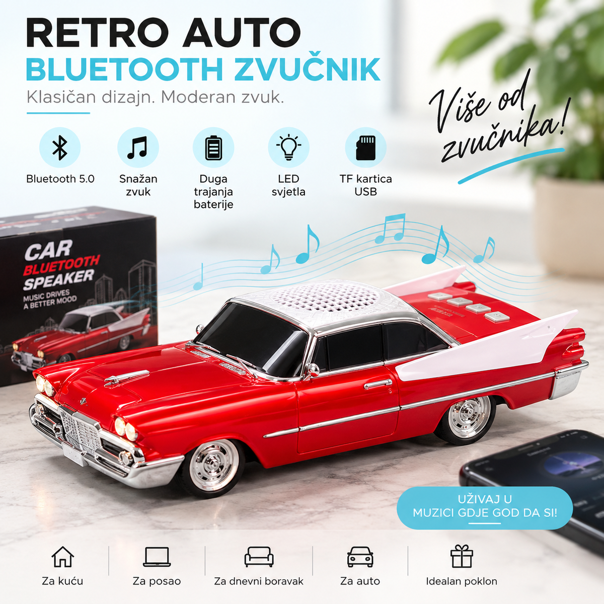 🚗 Retro Auto Bluetooth Zvučnik – Muzika, Svjetla i Stil u Jednom! 🔊